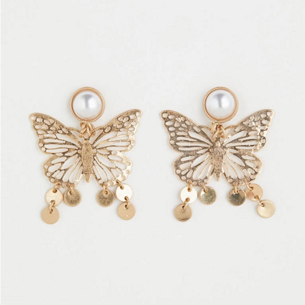 H&M GOLD COLORED BUTTERFLY EARRINGS NEW POST